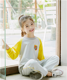 秋季女中小學生衛衣黃灰色（近照）