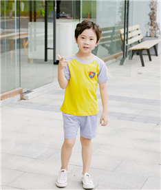 夏季男中小學生運動服裝圓領（黃灰）