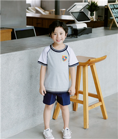 夏季男中小學生運動服裝圓領（米色）