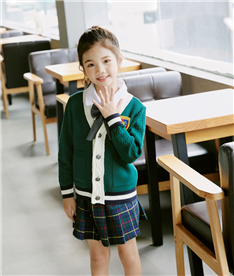 冬季女中小學生禮服帶紐扣（白綠）